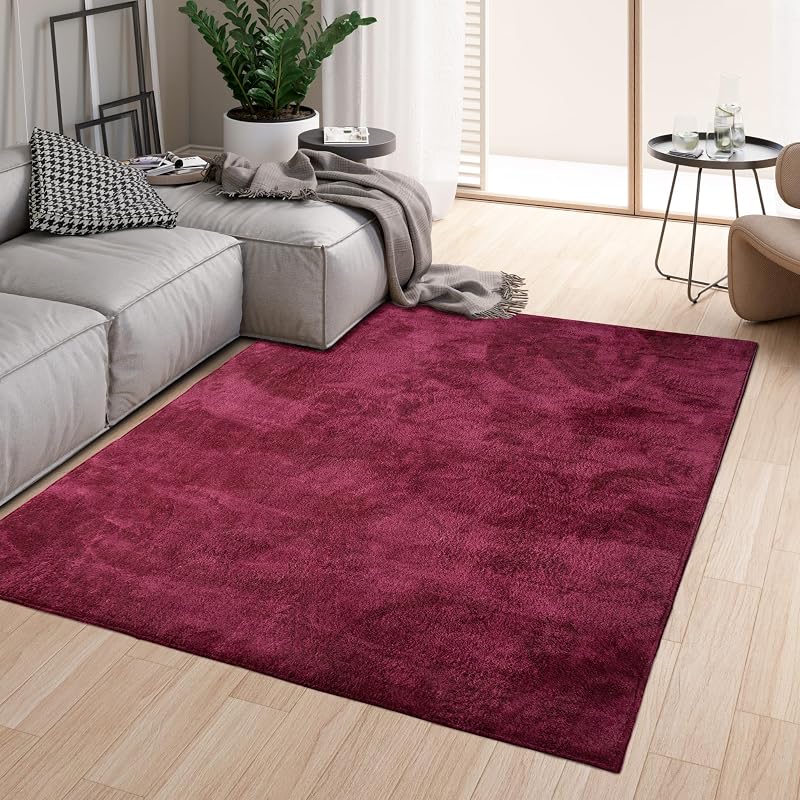 homeart Area Rugs Soft Short Pile Monochrome Anti Slip 60x110 Bordeaux
