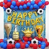 GoGoGoodie Soccer Theme Birthday Party Decorations Supplies for Kids Boys, Blue and Red Balloons Arch Kit for Room Backdrop