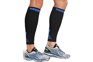 Thoxcare Calf Compression Sleeve for Men Women (1 Pair), Leg Support Footless Compression Socks for Running - Shin Splint Varicose Veins Swelling & Pain Relief, Black/Blue, Large