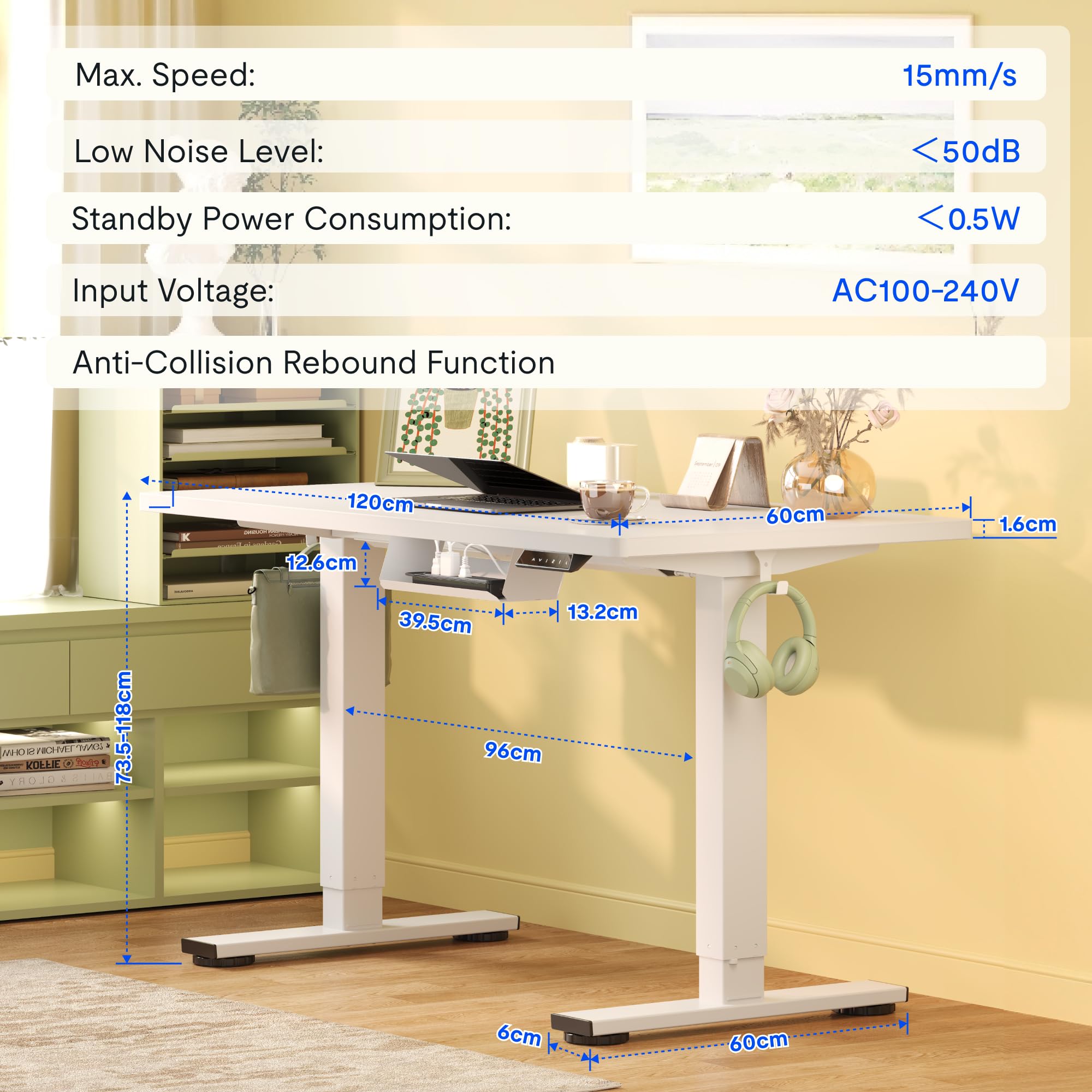 FLEXISPOT Höhenverstellbarer Schreibtisch 140×80cm, mit Haken und 25mm EINTEILIGER Tischplatte, ergonomischer Schreibtisch mit LED-Höhenanzeige und Memory-Funktion (Weiß, Weiß) 8