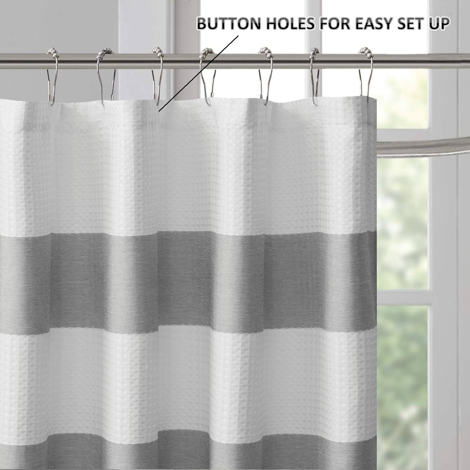 Madison Park Spa Waffle Shower Curtain Pieced Solid Microfiber Fabric with 3M Scotchgard Water Repellent Treatment Modern Home Bathroom Decorations, Standard 72X72, Grey: Home & Kitchen