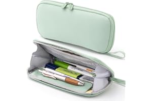 ANGOOBABY Pencil Case Wide Opening Durable Pen Pouch Lightweight Portable Pencil Bag with Handle for School Teen Girl Boy Men Women Adults Green