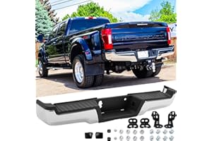 SAFAUTOPARTS Rear Steel Step Bumper Assembly Compatible with 2017-2022 Ford F250 F350 F450 Super Duty without Park Sensor Holes Chrome Back Bumper Replacement for FO1103197