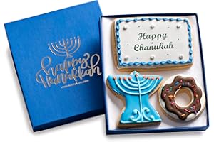 CUSTOM COOKIES Hanukkah Cookie Gift Basket Hand Decorated Vanilla Sugar Cookies Gourmet Kosher Food Dessert Gift Box For Kids Adults Family Coworkers & Friends 3 Count