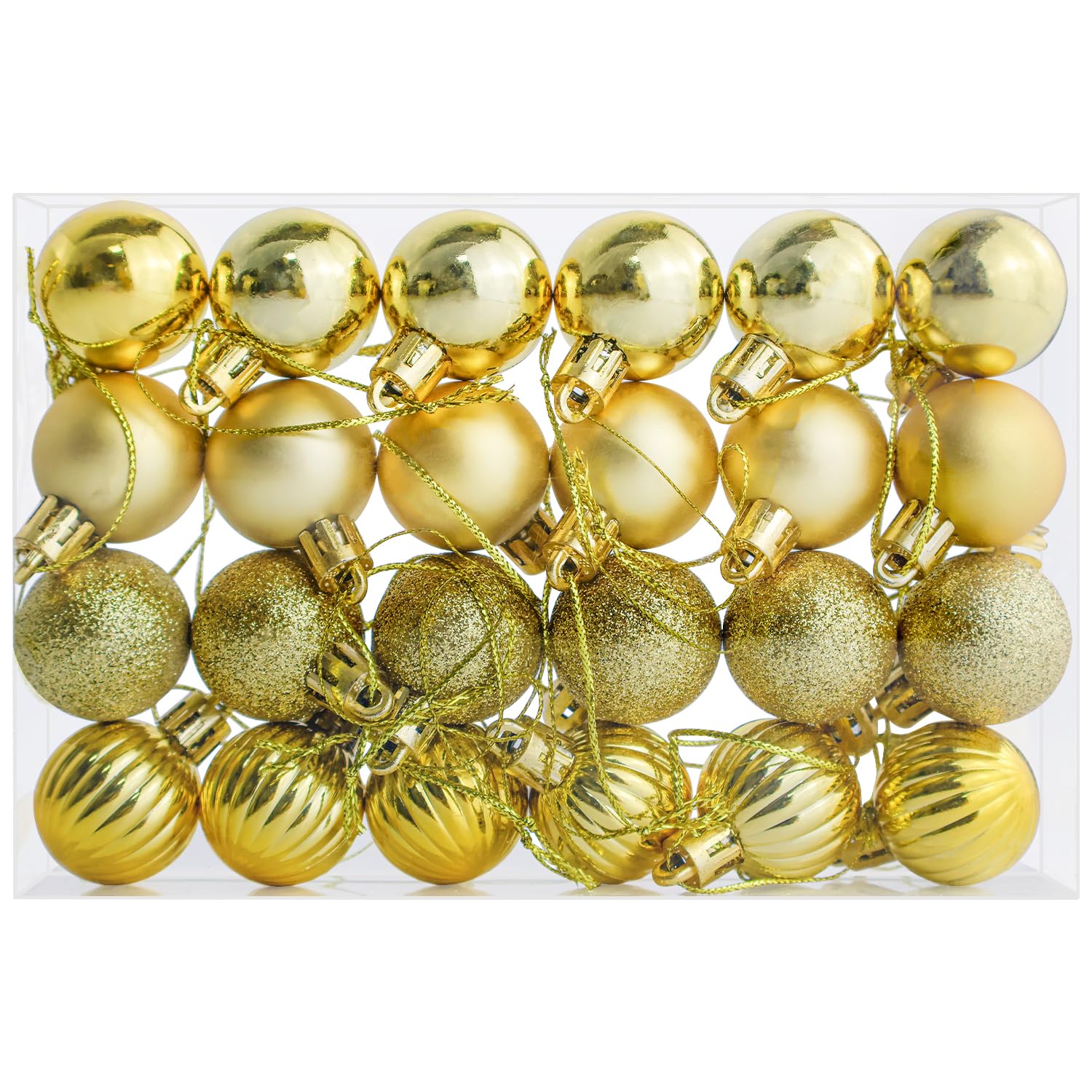 24 Pieces Christmas Tree Decoration Pumpkin Baubles Mini Christmas Balls 3CM Baubles for Xmas Halloween Hanging Decorations, Gold Bauble
