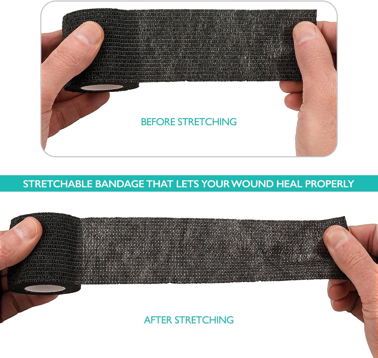 Self-Adherent Cohesive Bandage - Black Medical Wrap - 6 Rolls 2" Wide x 5 Yards Sports Tape for Medical Use, Sports, First Aid and Helps Protect Skin: Health & Personal Care