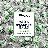 Jumbo Spearmint Balls, 1 Pound, Spearmint Candy Individually Wrapped | Green &amp; White Bulk Hard Candy - Spearmints, Mint Balls, Classic Minty, Refreshing Flavor, Old-fashioned Candy Treat