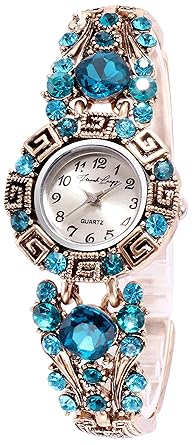 French Loops Analogue Bold Blue Jewel Studded Ethnic Party Wear Bracelet Silver Dial Women's Watch FrenchloopsWW6(636)