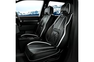 ASLONG 5PCS 2025 Front and Back Car Seat Covers Auto Interior Accessories with Water Proof Nappa Leather for Cars SUV Pick-up Truck Universal Comfortable and Breathable (Full Set, Black&White)