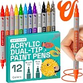 ARTISTRO 12 Mixed Colors Dual-Tip Acrylic Paint Marker Pens for Drawing | For Fabric, Rock, Glass, Wood, Arts & Crafts Gift for Adults, Teens & Kids, Pumpkin Decorating Kit & Halloween Crafts
