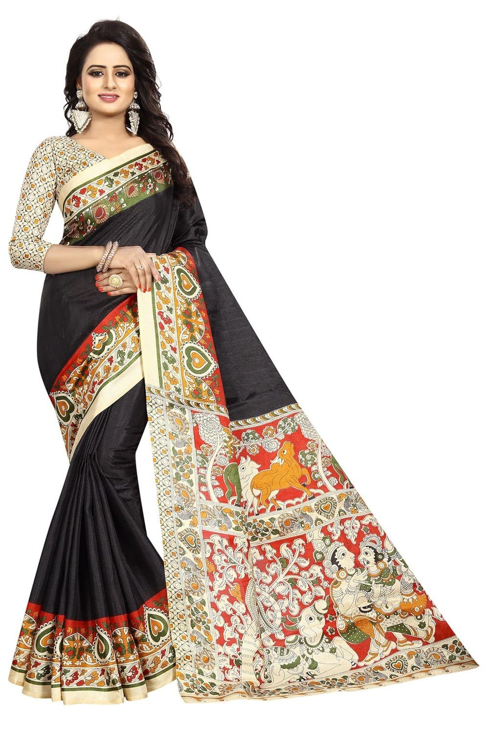 fabdiamond khadi silk saree with blouse piece(free-size)