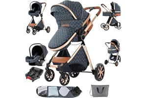 Aveainelle 3 in 1 Baby Stroller Travel System Combo Set, Reversible Infant Stroller with One-Click Folding, Convertible Newborn Toddler Pram Carriage with Aluminum Frame (UDV9-BLUE with Base)