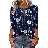 Zeagoo 3/4 Length Sleeve Women Tops Crew Neck Blouses Dressy Casual Summer T Shirts Loose Fit Business Work Clothes