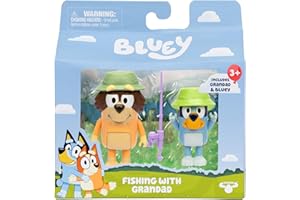 Bluey Fishing with Grandad Action Figure Set of 2, Character Toys with Grandad Figure and Fishing Rod Accessory, Small Action Figures for Kids Ages 3+