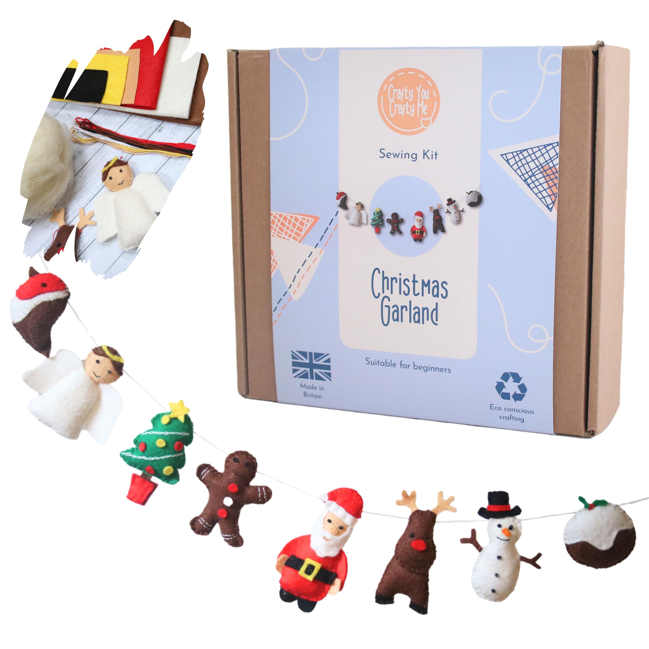 Crafty You Crafty Me - Christmas Decoration Sewing Craft Kit for Adults (Santa Garland), Made in UK — image 1