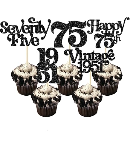 Ephlyn Cupcake-Topper Zum 75. Geburtstag – 24 Stück, Glitzernd, „Gerade Outta 1950“ & „Hello 75“, Kuchendeko Aus 300g Karton, Nicht Essbar, Für Party & Jubiläum