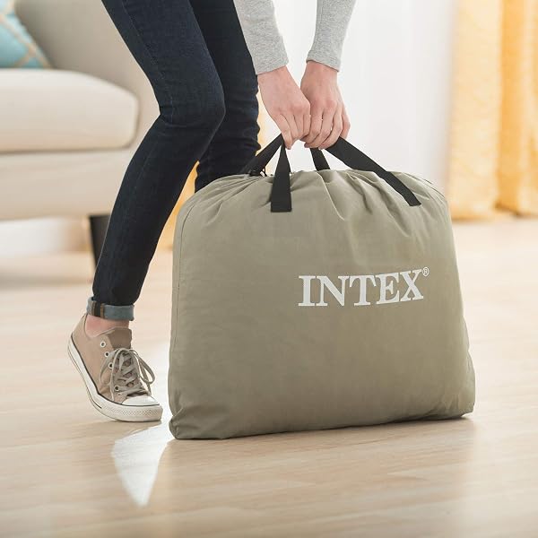 INTEX RAISED AIRBED MATTRESS WITH BUILT-IN PUMP, DURA-BEAM PLUS PILLOW, TWIN – PORTABLE INFLATABLE LUXURY BLOW-UP BED FOR ADULTS, CAMPING, GUESTS