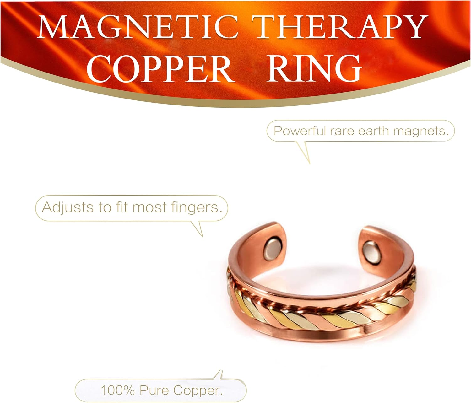 Therapy Magnetic Elegant Pure Copper Ring Original Healing Pain Relief for Arthritis, Carpal Tunnel, Joint Pain Relief Pure Copper Ring with Adjustable Size: Health & Personal Care