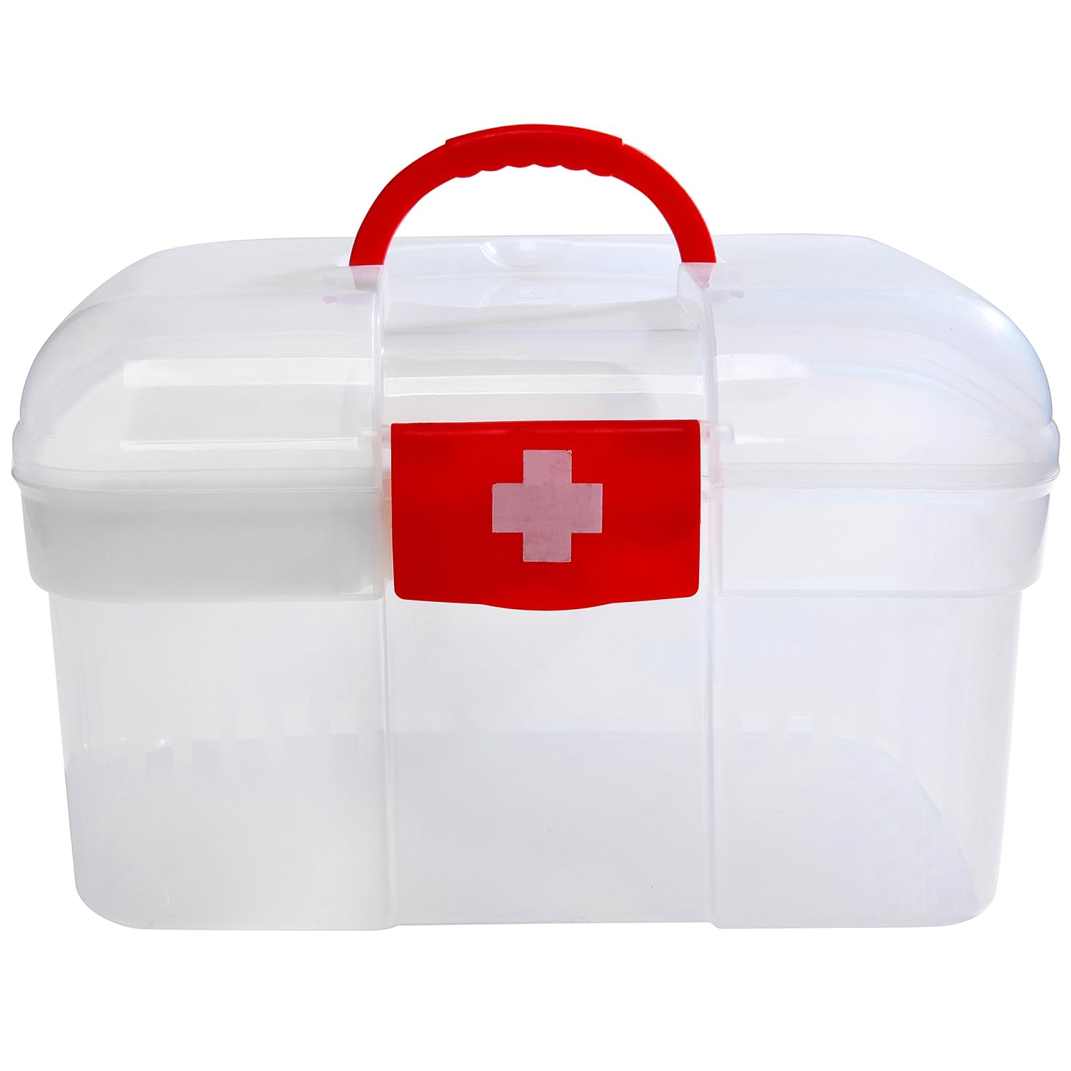 Red First Aid Clear Container Bin / Family Emergency Kit Storage Box w