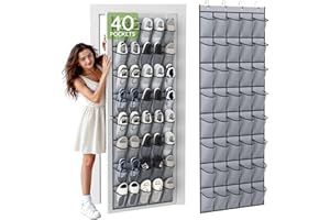 Unjumbly Over the Door Shoe Organizer with 40 Large Breathable Mesh Pockets, Space Saving Shoe Holder, Hanging Shoe Rack for Entryway Bedroom Closet Storage (Grey, 40 Pockets)