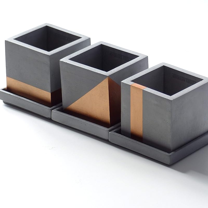 Atelier Ideco - Conjunto de Tres Macetas de Flores de Concreto Cuadrado