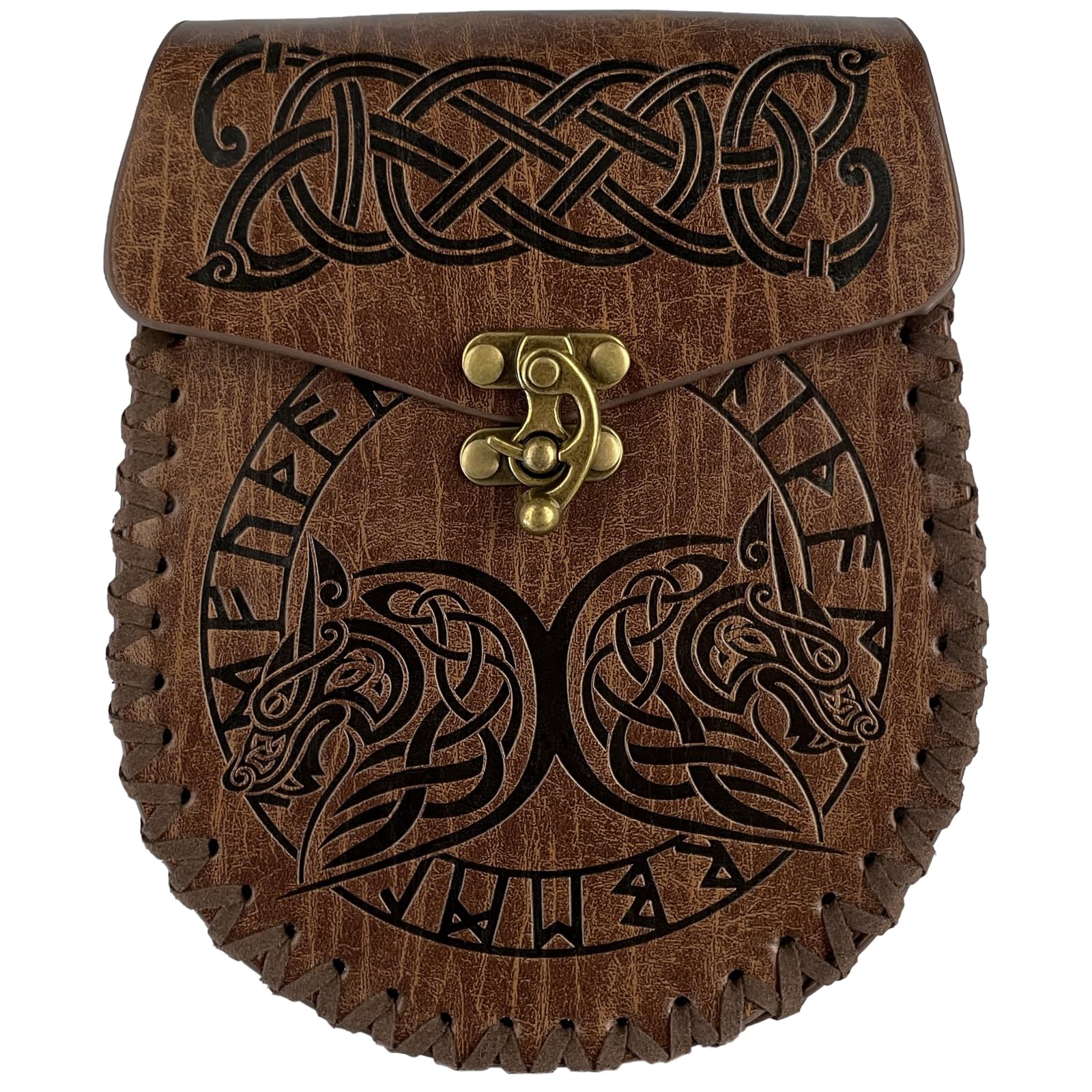 HiiFeuer Nordic Embossed Belt Bag, Retro Medieval Faux Leather Side Pack, Vintage Portable Belt Pouch for LARP Ren Faire (Fenrir) — image 1