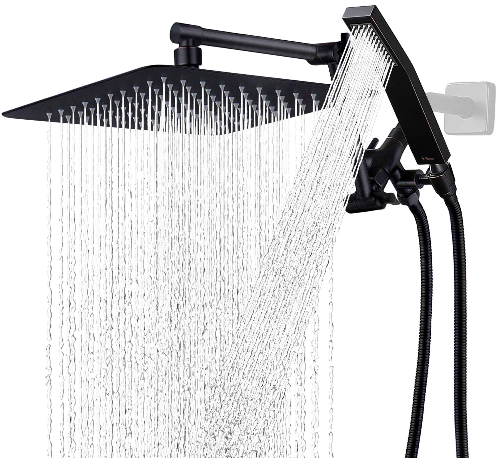 Photo 1 of G-Promise All Metal 10 Inches Rainfall Shower Head with Handheld Spray Combo, 3 Settings Diverter, Adjustable Extension Arm with Lock Joints, 71 Inches Stainless Steel Hose (Oil Rubbed Bronze)