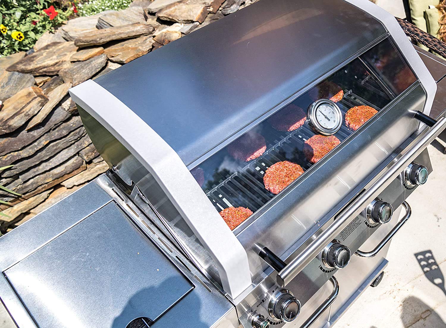 Monument Grills 35633 Stainless Steel 4Burner Stainless Propane Gas Grill with Clearview Lid
