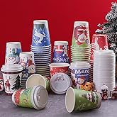 Dorizeg Christmas Cups with Lids 12oz Disposable Coffee Cups Paper Cups with Lids 10 Designs Christmas Party Supplies, Xmas Disposable Party Cups Drinkwear for both Hot and Cold Drinks, 60 Pack