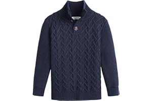 FLYPIGS Boys Turtleneck Sweater Long Sleeve Cable Knit Button Up Pullover Winter Warm Tops for Kids 4-13 Years