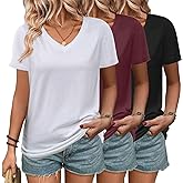 NUKELOLO 3 Pack Women's T Shirts Short Sleeve Basic Tees, 2025 Spring Summer Clothing V Neck Casual Tops Trendy Outfits