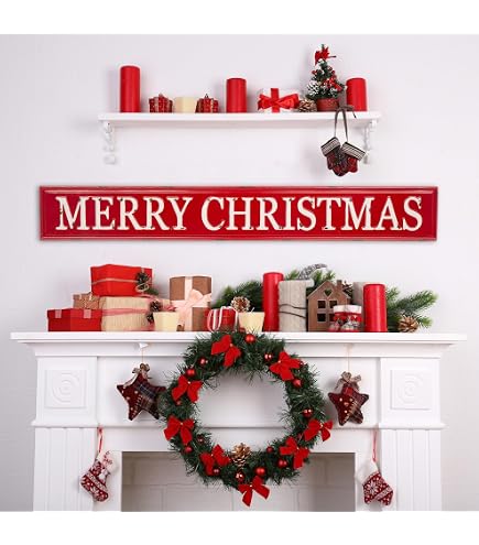 Merry And Bright Christmas Sign - Metal & Wood Wall Decor With Jute Hanger