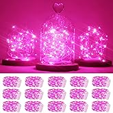 SmilingTown 15 Packs 20 Led Pink Fairy String Lights Battery Operated 6.6ft Silver Wire Firefly Starry Lights Waterproof for Bedroom DIY Table Bottle Wedding Valentine's Day Party Decor