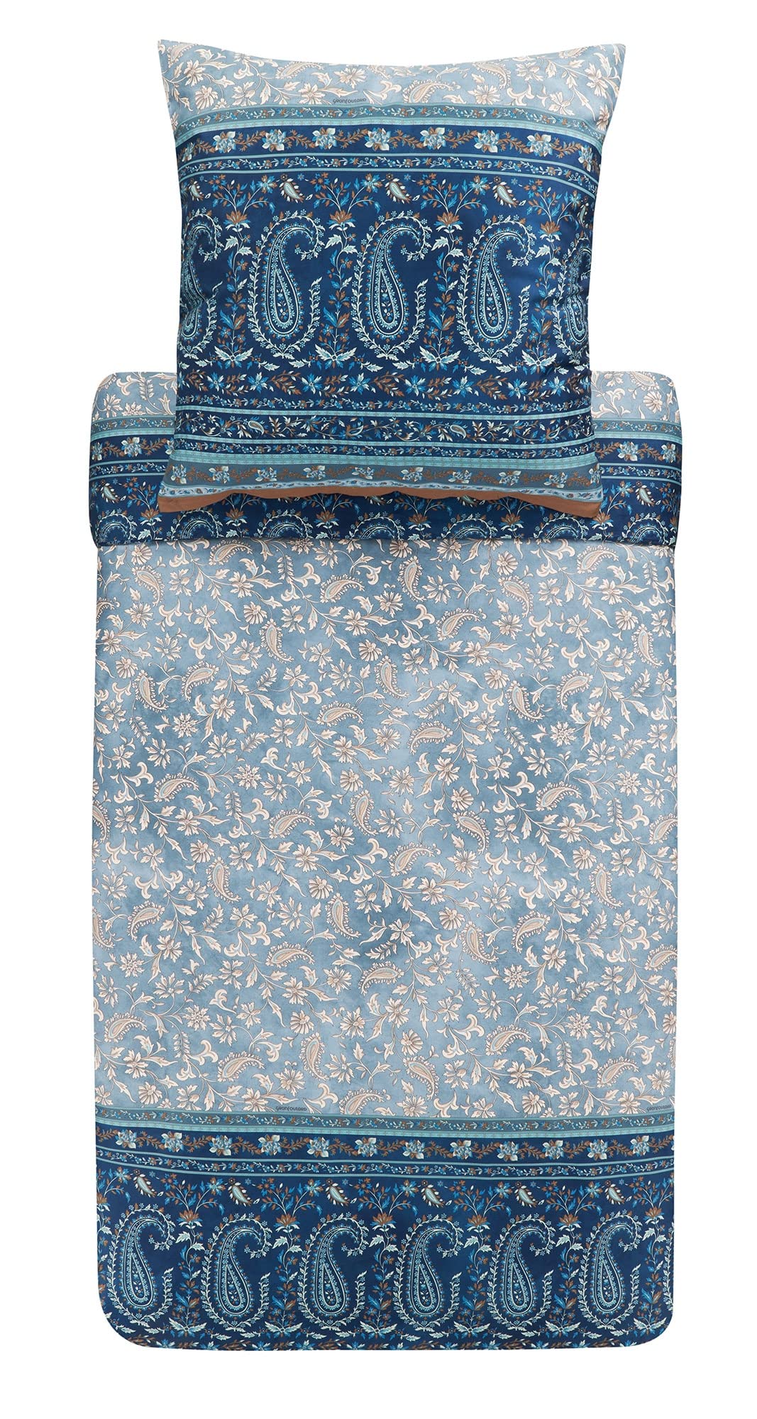 Bassetti Como G1 9323948 Bed Linen Set Made of Cotton Mako Satin in Grey 2-Piece with Zip Closure 200 x 200 cm / 80 x 80 cm