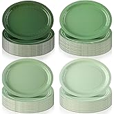 Geyoga 48 Pcs Sage Green Oval Plates 10" x 12" Large Disposable Heavy Duty Party Oval Paper Dessert Dinner Plates for Birthday Wedding Baby Shower