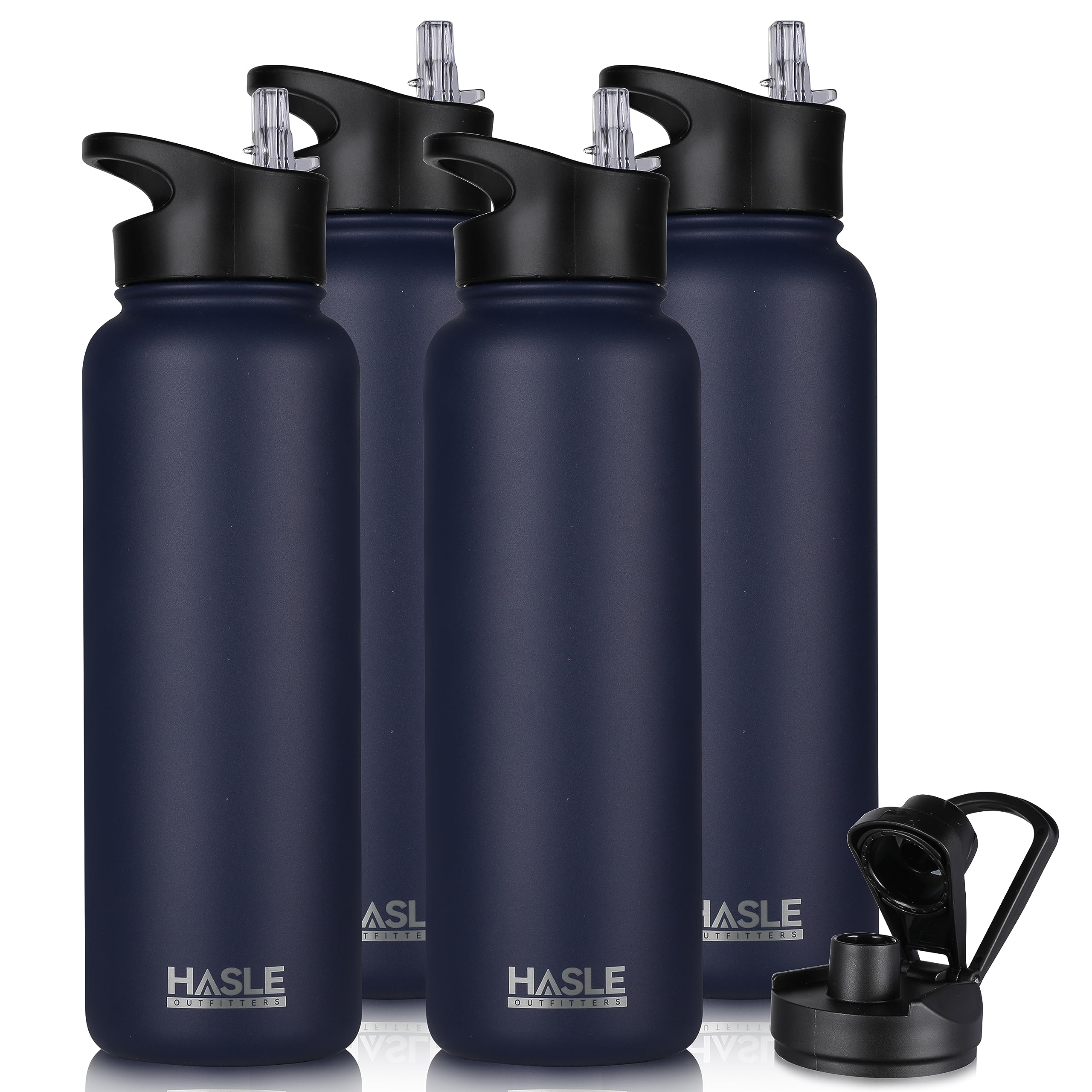HASLE OUTFITTERS 40oz Stainless Steel Water Bottle, Vacuum Insulated Double Walled Leak Proof Sports Water Bottle with 2 Lids (Straw and Spout Lid) Thermo Mug Keep Cold and Hot(Navy,4） Image