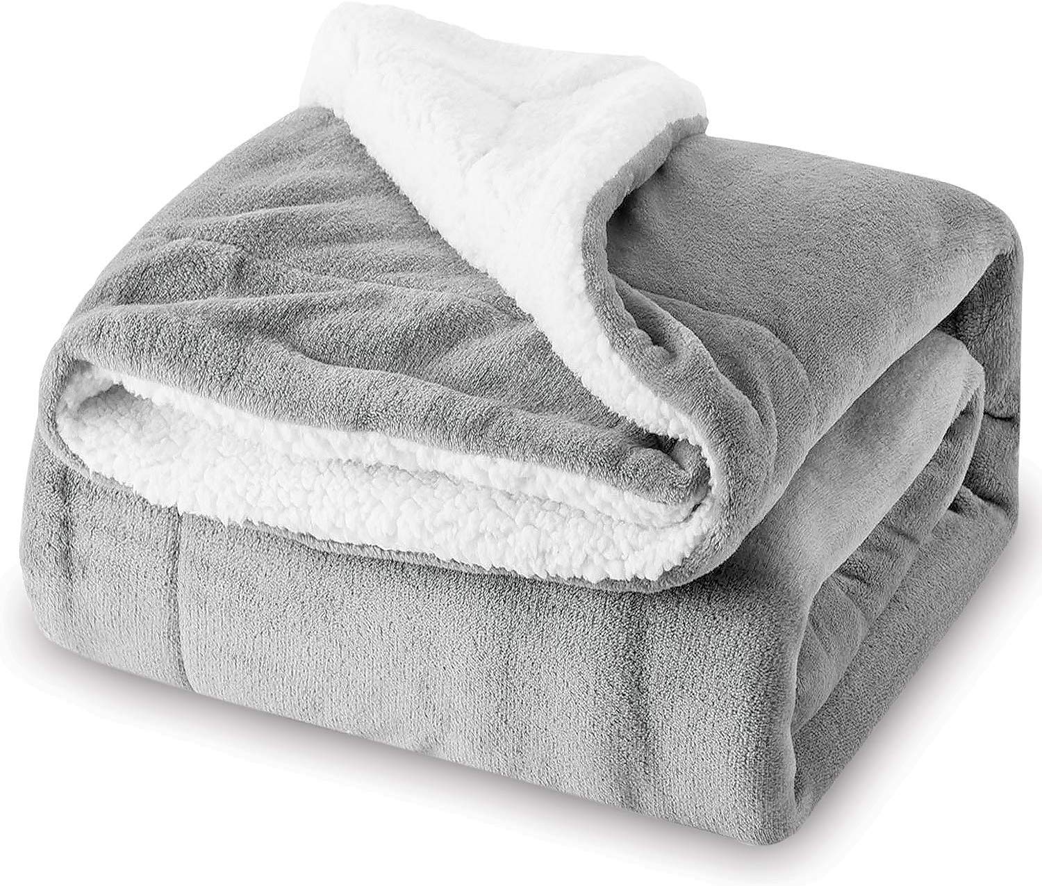 VIA MONTEN Sherpa Fleece Throw Blanket, Lightweight Warm and Cozy Reversible Soft Microfiber Fluffy Fleece Blanket for Bed Sofa Couch Settees, Kids Adult Gift Travel – Grey, Single Size 130 x 150 cm