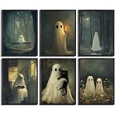 6Pcs Vintage Halloween Ghost Wall art Victorian Gothic Cute Candle Ghost Painting Picture Wall Decor Retro Horror Creepy Dark Academia Poster Print Artwork for Halloween Party Home Decoration