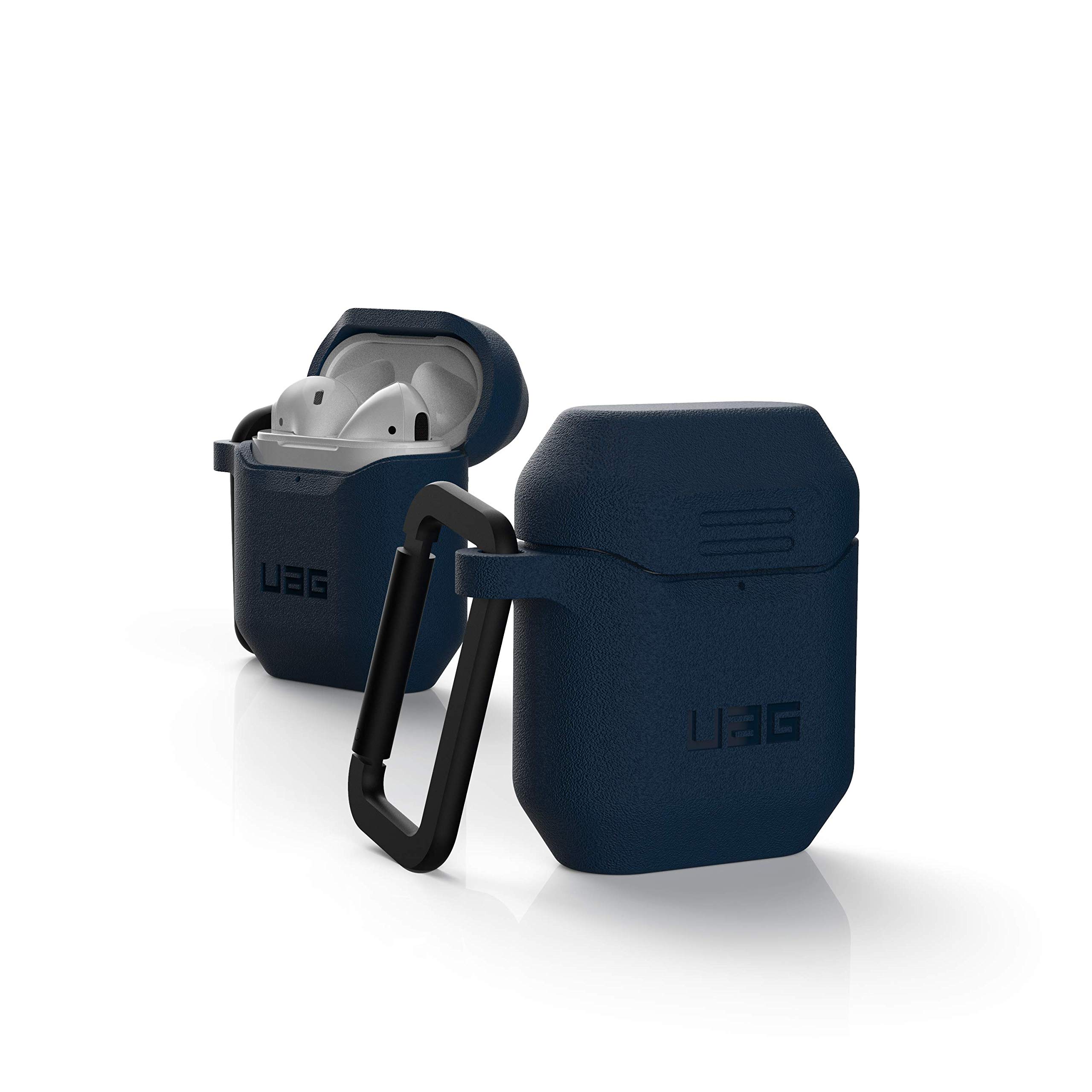 Urban Armor Gear Case for Apple Airpods 2 (2019) / Apple Airpods 1 (2016) (textured one-piece silicone case, wireless charging compatible, carabiner hook, lightning connector cover), blue