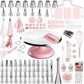 Aluminum Cake Decorating Kit, Baking Supplies Tools for Beginners &amp; Pros | Complete Kit, Smooth Rotating Metal Cake Stand Turntable for Decorating &amp; Display, 64 Icing Tips, Piping Bags, 2 Spatulas