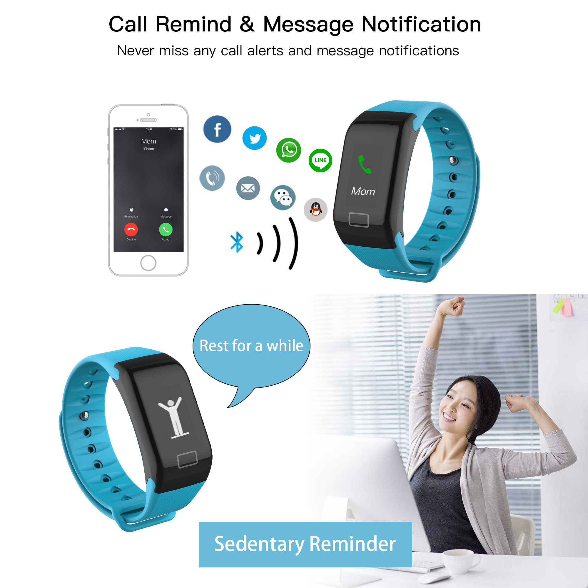 Cocofit Fitness Tracker Watch,IP67 Waterproof Smart Band,Activity Tracker,Smart Wristband with Heart Rate Monitor,Blood Pressure Monitor,Sleep Monitor,Step Calorie Distance Counter for Men Women Kids