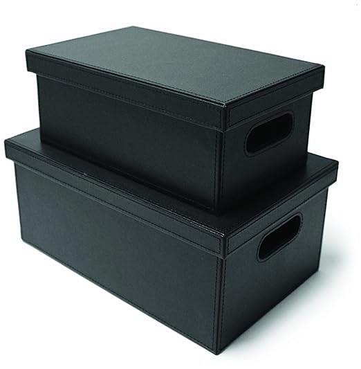 Faux Leather Storage Boxes, Set of 2, Black Amazon.co.uk Kitchen & Home