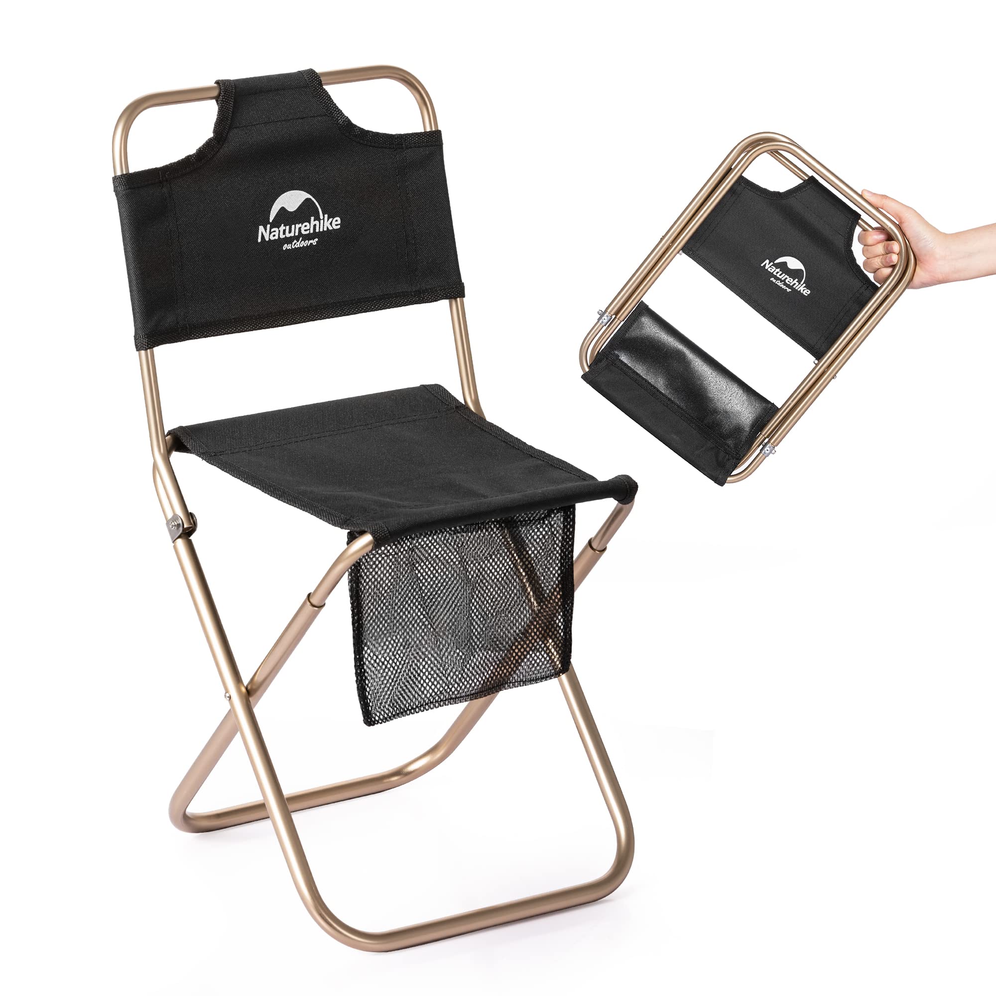 Naturehike Folding Chair Portable Mini Stool Ultralight Aluminum Chair with Backrest 75kg Bearing Capacity 422g Black 35x23 NH18M001-Z