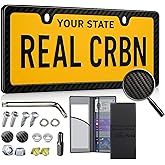 TansoSeni Anti Theft 100% Real Carbon Fiber License Plate Frame Holder, Black Licence Plate Car Tag Frame 6″×12″ Rust-Proof, Rattle-Proof & Lightweight, Universal Fit Complete Hardware(1 Pack 2 Holes)
