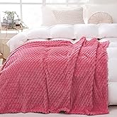Rose Pink Throw Blanket 50"×60" inches Gifts for Mom Fuzzy 3D Jacquard Decorative Flannel Fleece Super Soft Plush Cozy Blanket for Couch Sofa Chair Lightweight