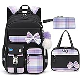 Alrisg School Backpack for Girls Kids Bookbag for Elementary Middle School Casual Travel Daypack Teen Backpacks Black Set