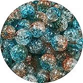 Pinhoollgo 300pcs Crackle Acrylic Beads 8mm Round Crystal Acrylic Craft Beads for Jewelry Making DIY Bracelet Necklace Handmade Craft Decoration(Red-Lake Blue)