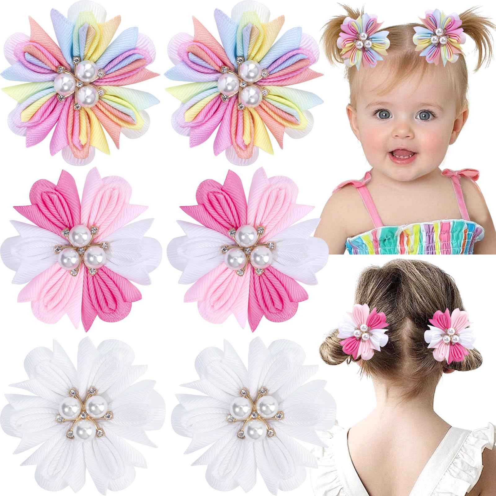 Photo 1 of TOKUFAGU 6PCS Hair Bows for Girls, Flower Hair Clips Hair Accessories for Girls Toddler Bow with Alligator Clips for Kids Child Teens (Flower Bows A)
