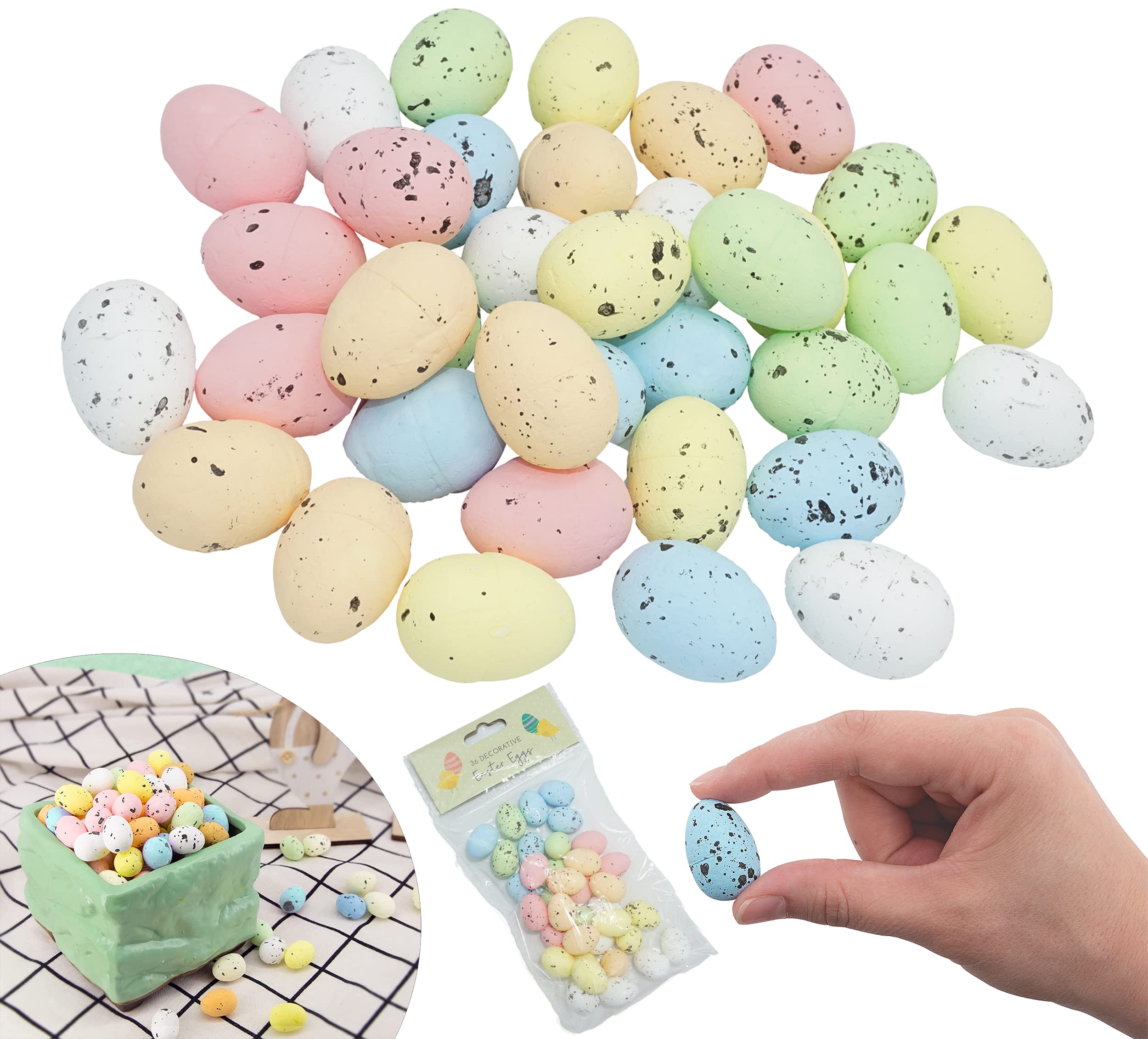 SRV Hub 36Pcs Easter Mini Eggs, Easter Decorations, Artificial Bird Eggs, Decorative Easter Eggs, Speckled Eggs for Kid Art Crafts Supplies