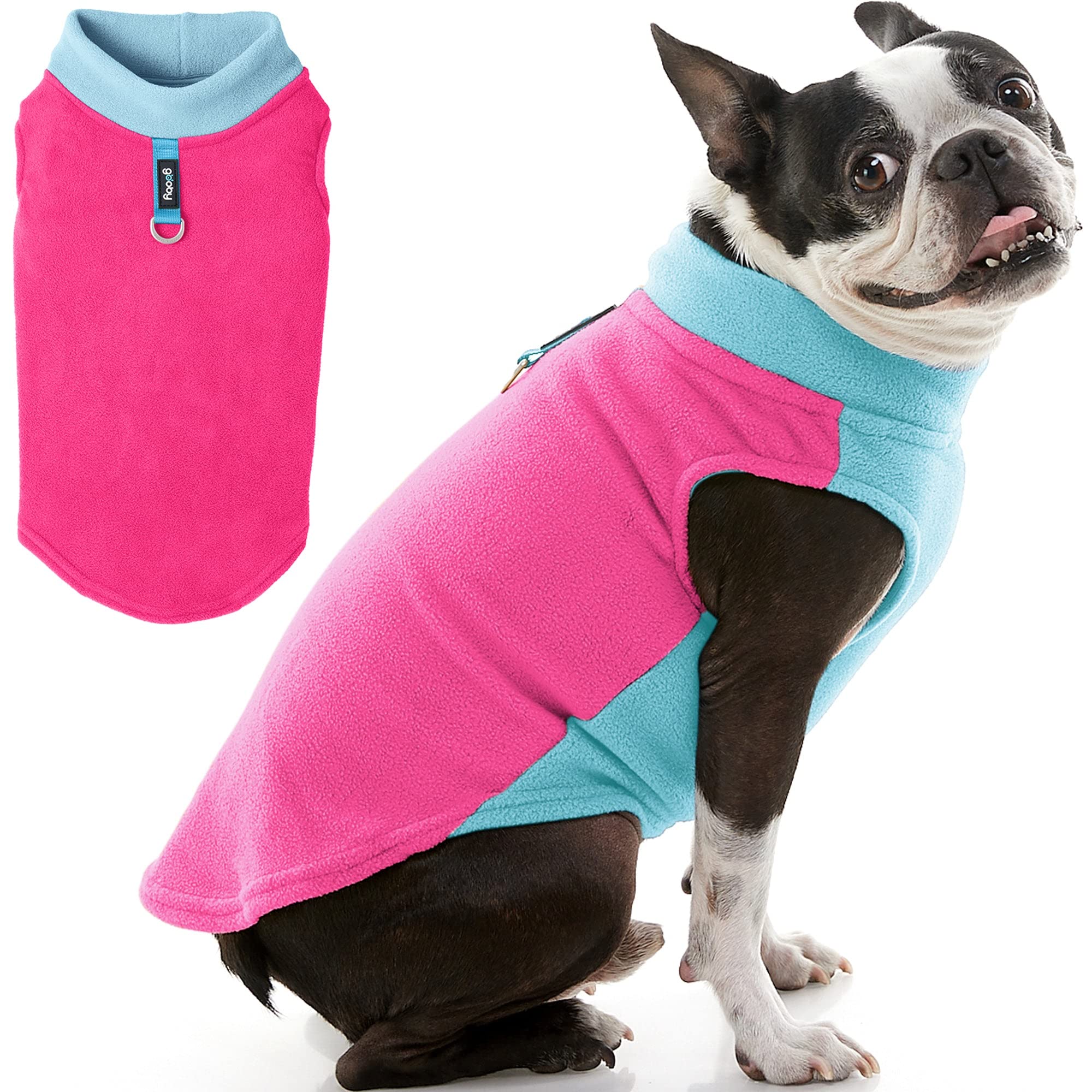 Gooby Half Stretch Fleece Vest Dog Sweater - Pink, Medium - Warm Pullover Fleece Dog Jacket with D-Ring Leash - Winter Small Dog Sweater Coat - Cold Weather Dog Clothes for Small Dogs Boy or Girl